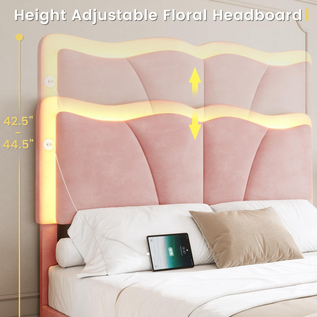Pink Velvet Upholstered Platform Bed Frame with 4 Storage Drawers M627