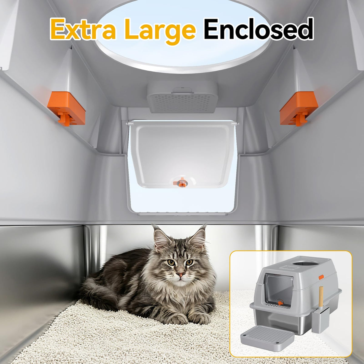 XL Enclosed Stainless Steel Litter Box with Lid A7974