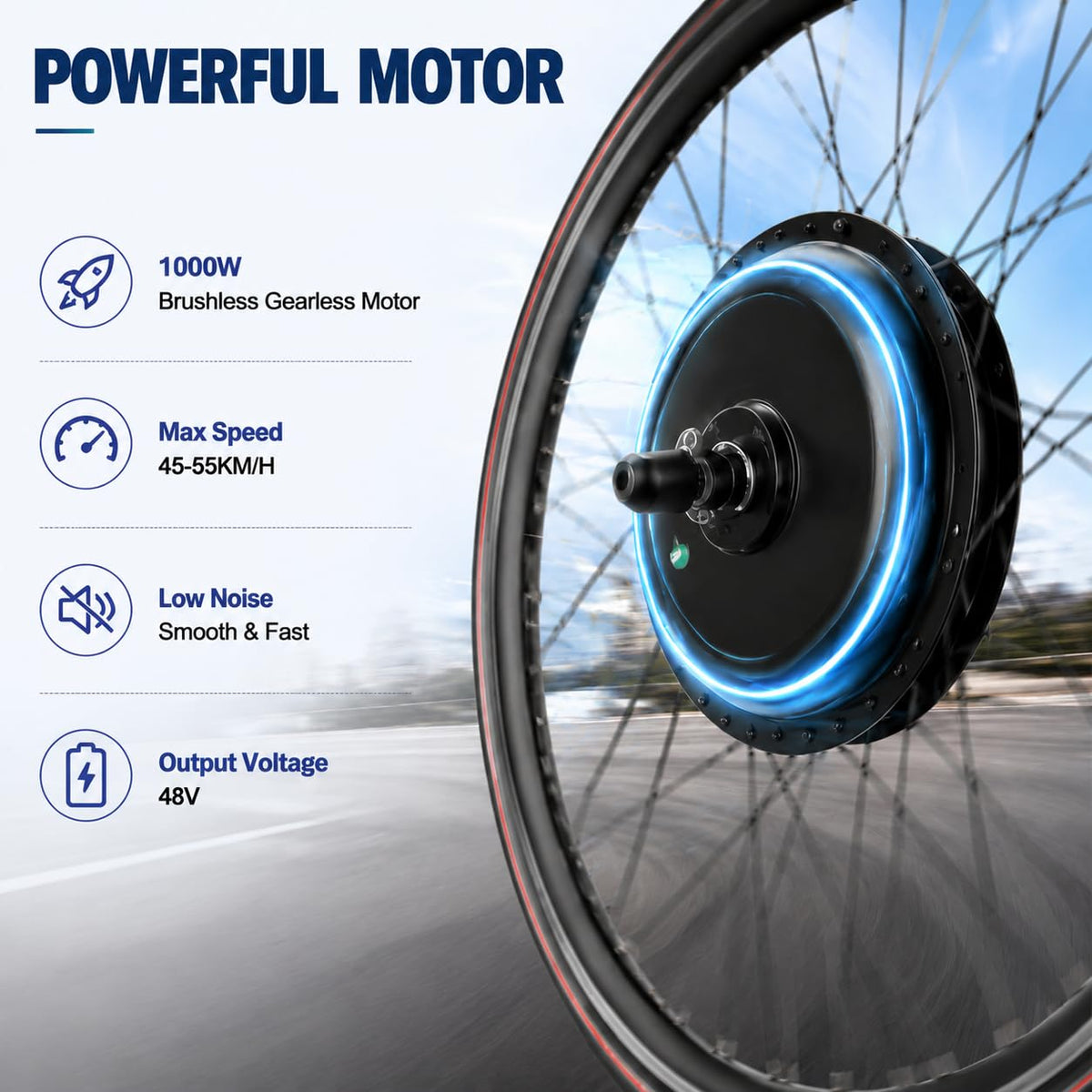 48V 1000W Brushless Front Wheel Electric Bike Conversion Kit T8953
