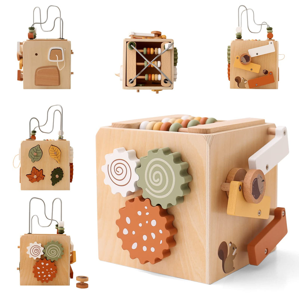5 in 1 Wooden Activity Cube Bead Maze Shape Sorter M8016
