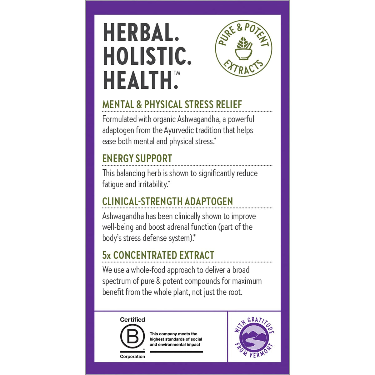 Organic Ashwagandha Supplement, 60 Count W4876