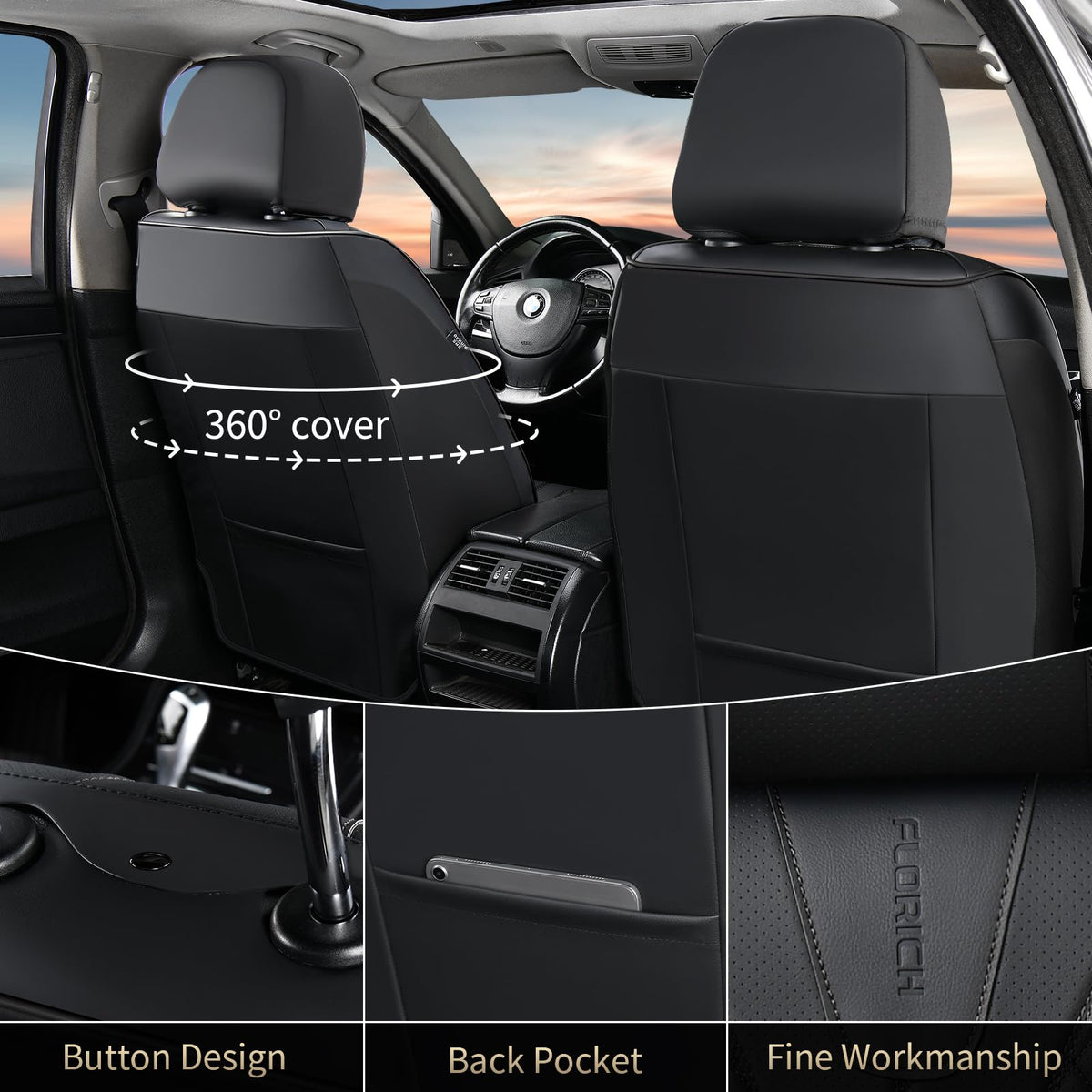 Black Leather Full Set Waterproof Car Seat Covers G461773