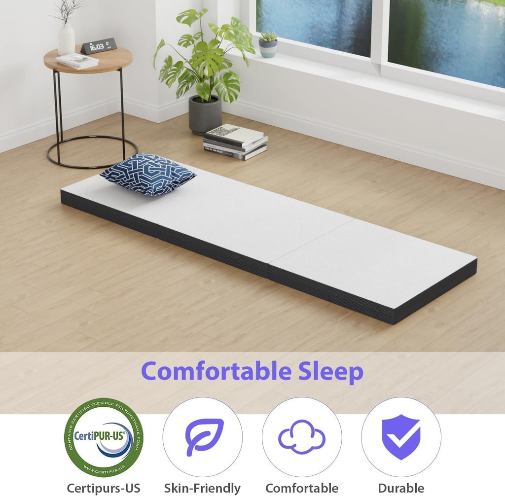 3 inch Tri Fold Memory Foam Mattress with Mesh Cover V26131