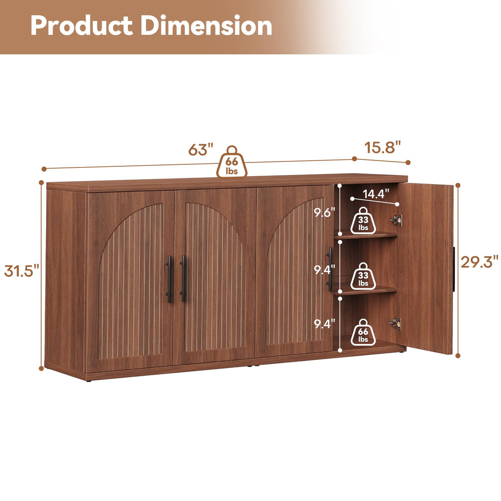 63" Fluted Walnut Credenza with Adjustable Shelf Q80113