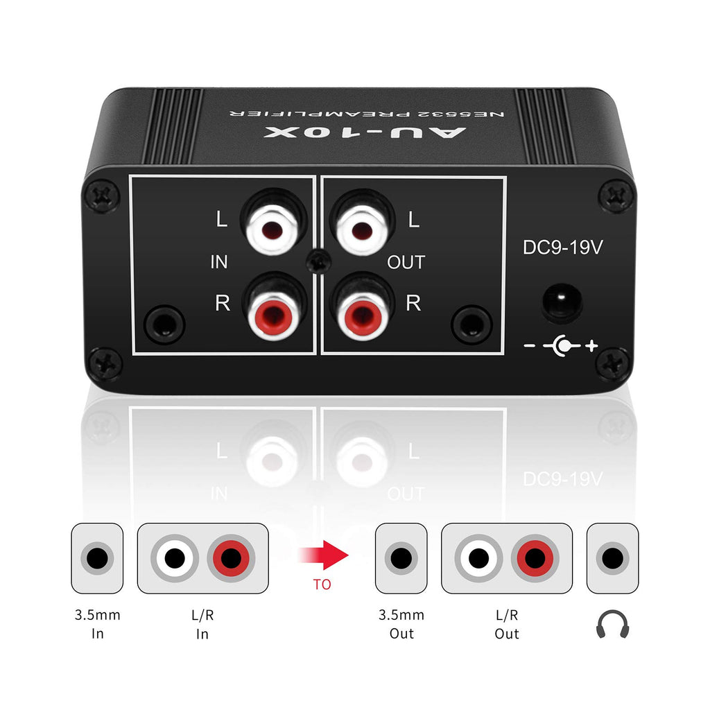 Stereo Audio Preamplifier, Headphone Amplifier, Phono Turntable Preamp with RCA 3.5mm Input Output H201