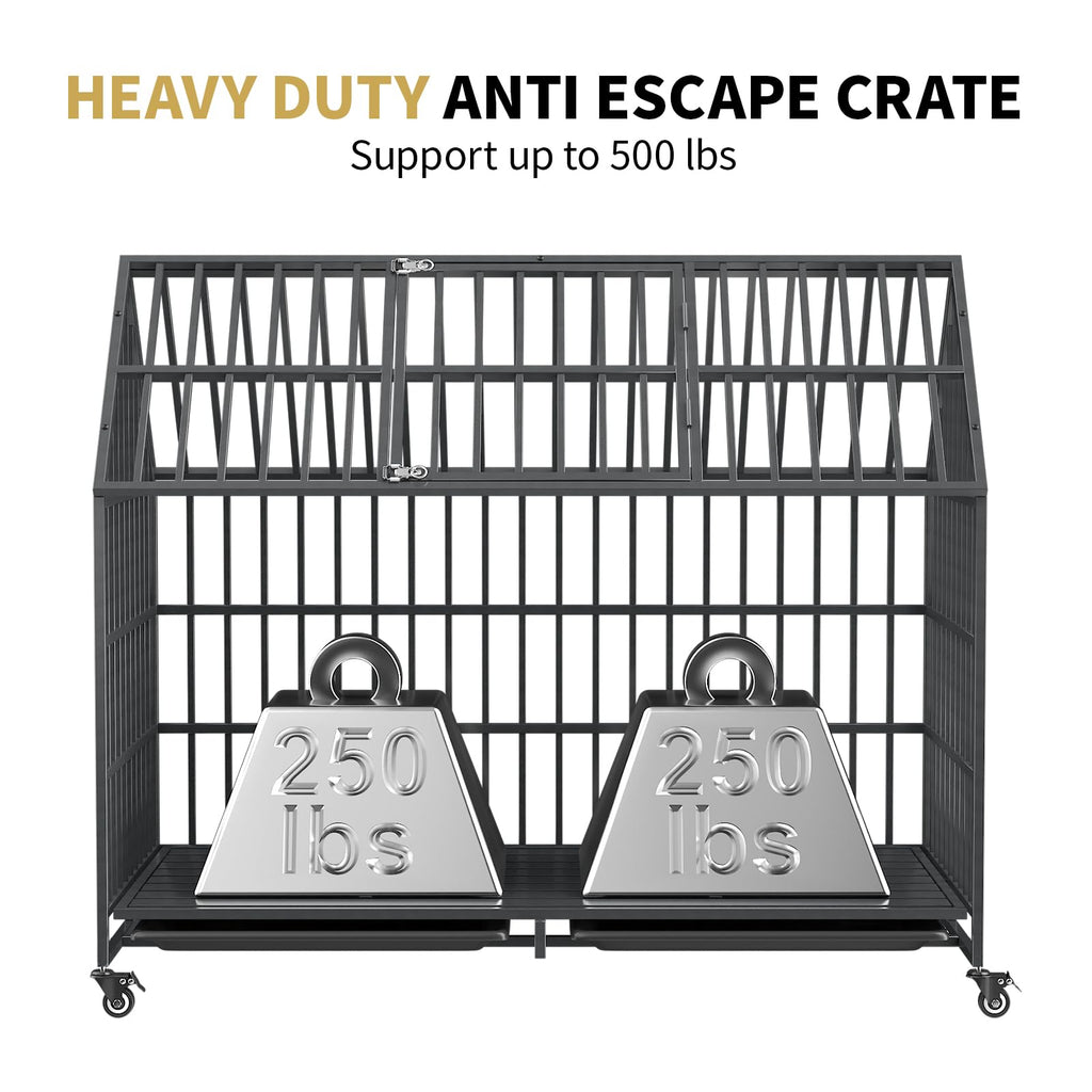 52 Inch Heavy Duty XXL Dog Crate with Open Roof Top, Trays and Wheels O5423
