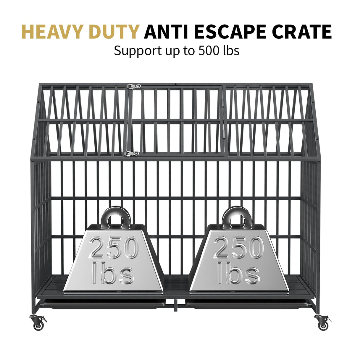 52 Inch Heavy Duty XXL Dog Crate with Open Roof Top, Trays and Wheels O5423