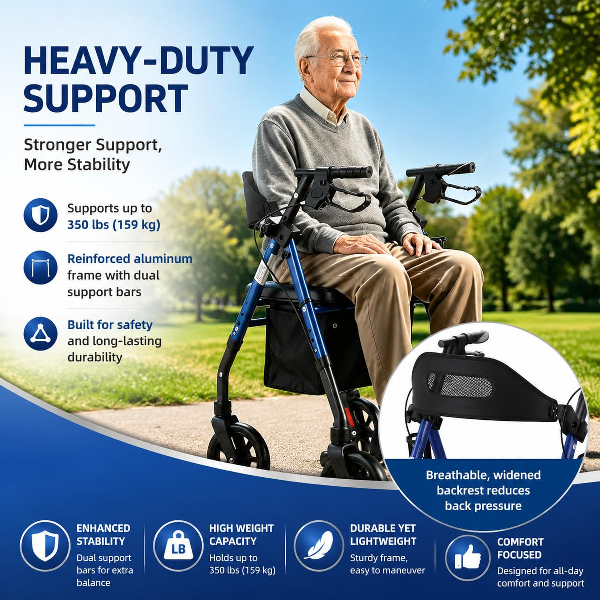 Rollator Walker with Seat 350 lb Capacity T9059