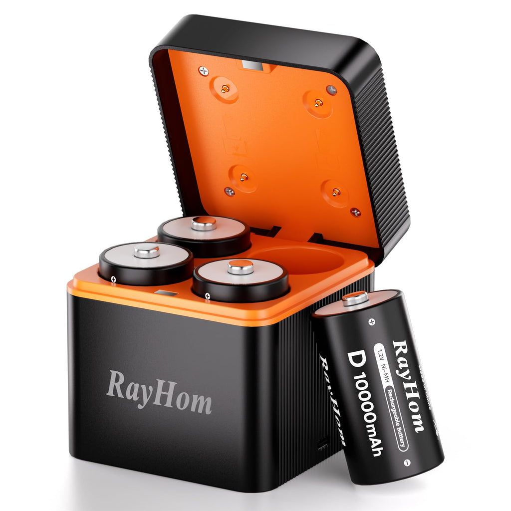 4 Pack 10000mAh Rechargeable D NiMH Batteries with 4 Slot Charger P5887