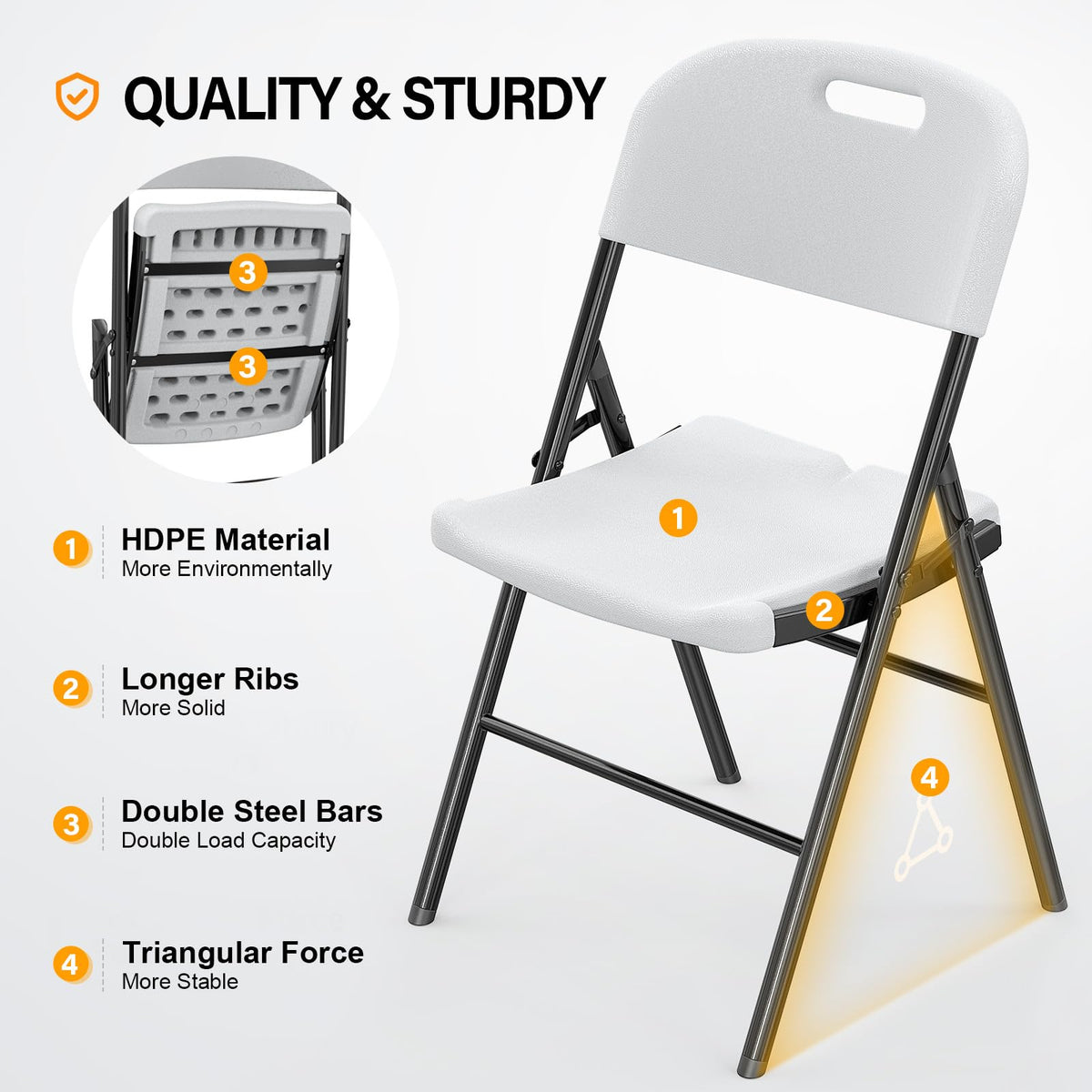 White 10 Pack HDPE Folding Chairs with Steel Frame I862