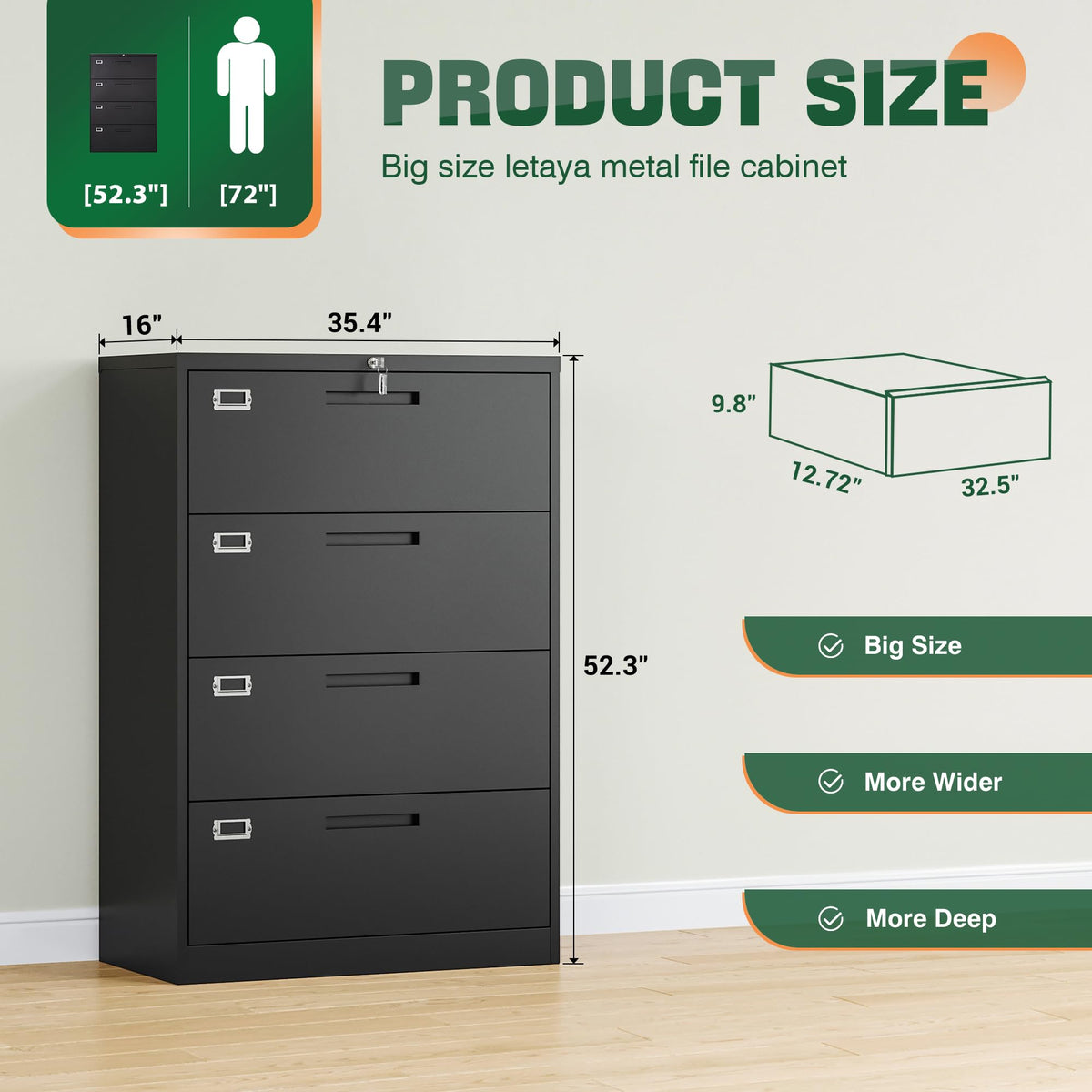 4 Drawer Metal Lateral File Cabinet with Lock Y78523