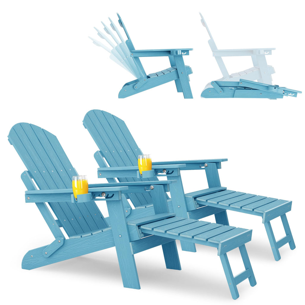 Blue Set of 2 Adirondack Chair with Footrest Z858