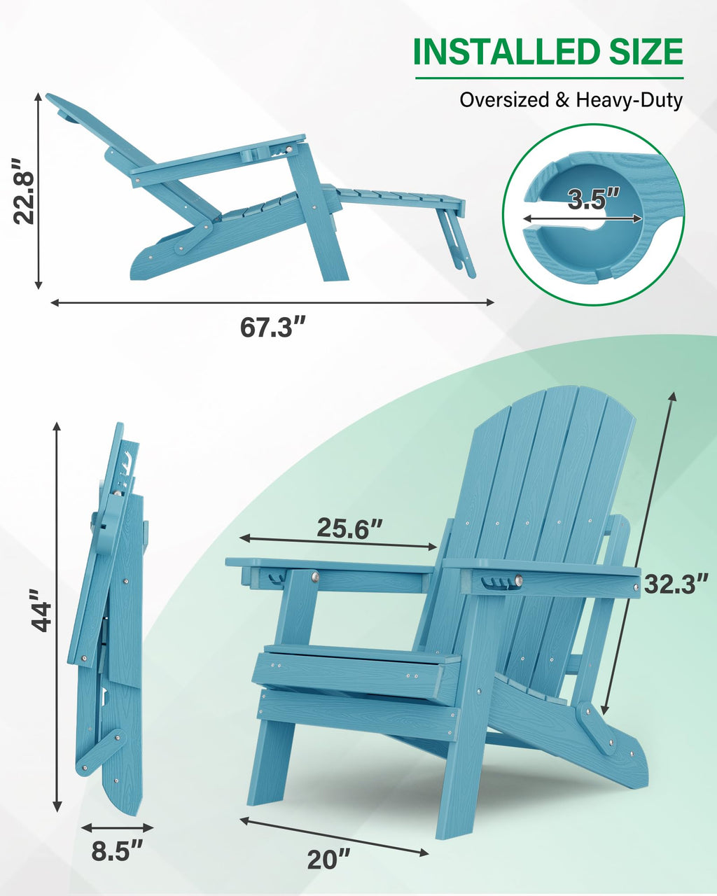 Blue Set of 2 Adirondack Chair with Footrest Z858