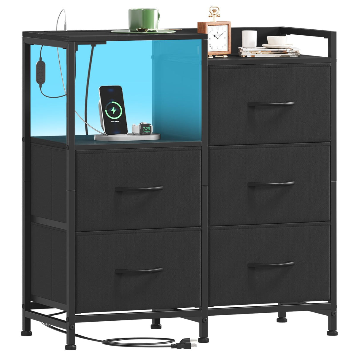 Wide 5 Drawer Nightstand with Charging Station & LED Light C222746
