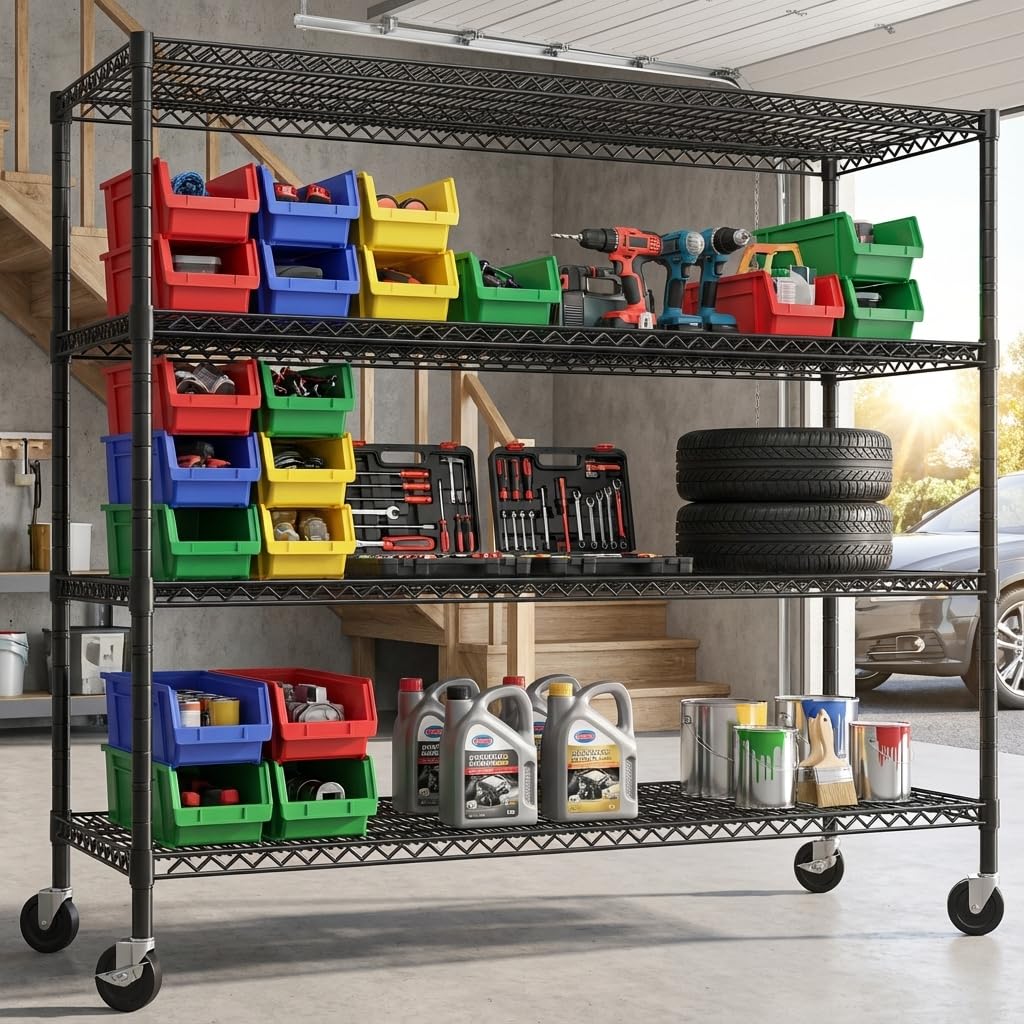 4-Tier Heavy Duty Metal Shelving Unit with Wheels N173