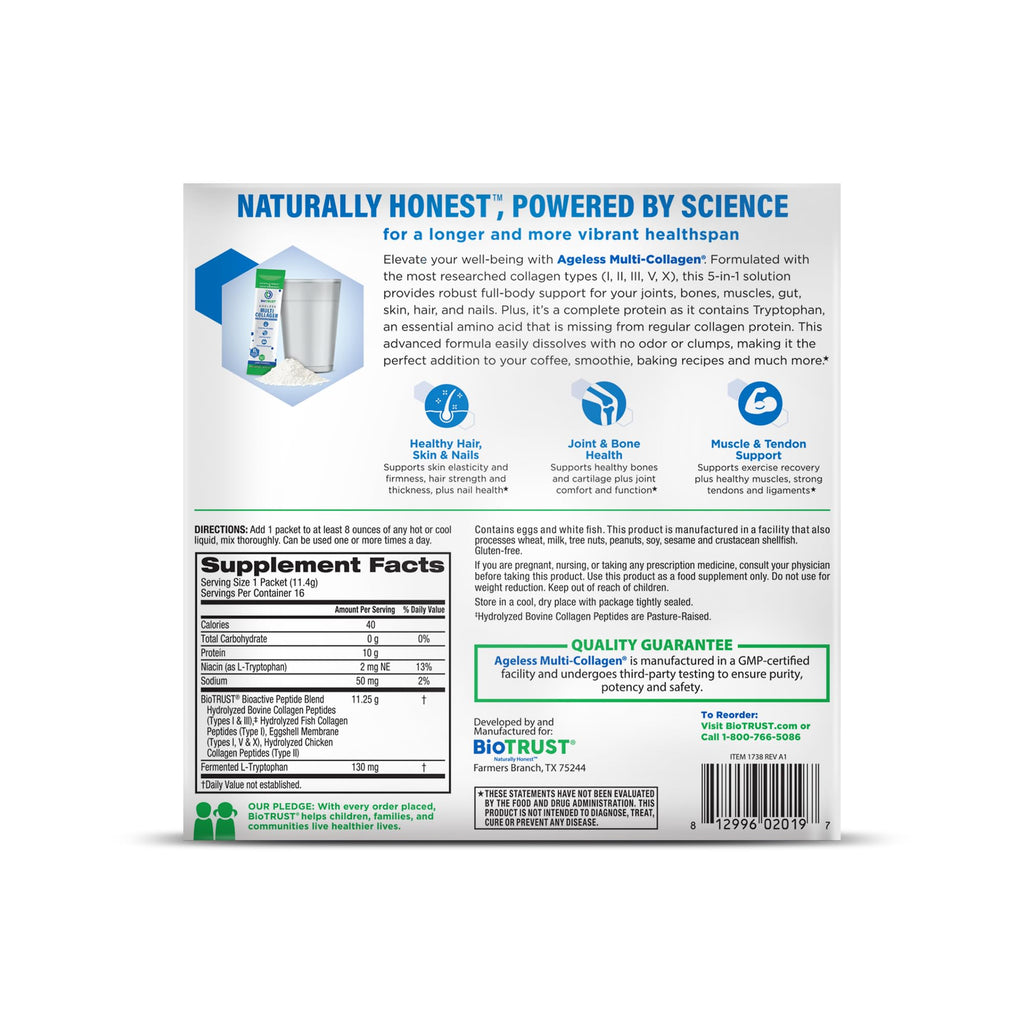 Multi Collagen Peptides Powder Types I II III V X Unflavored 16 Packets U226112