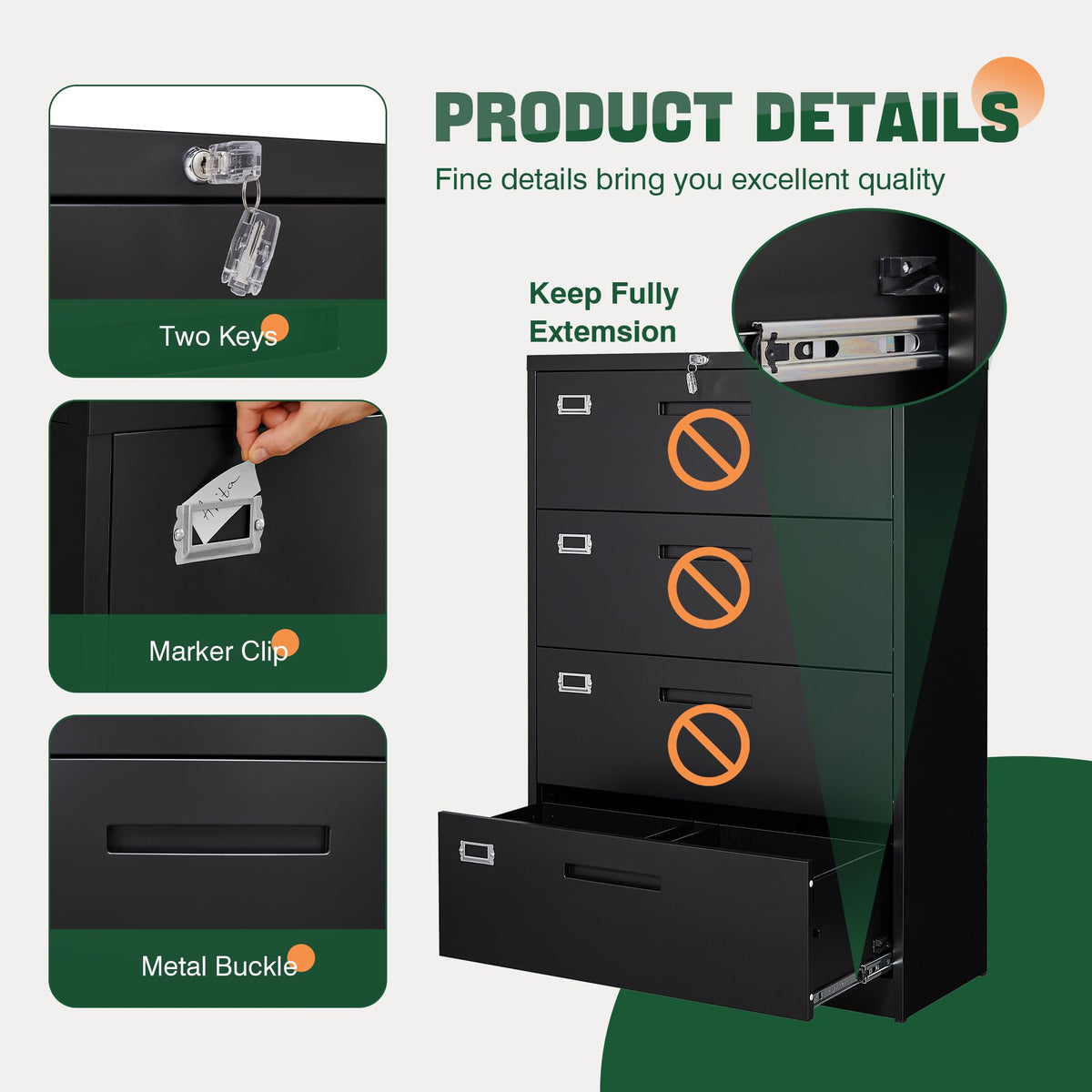 4 Drawer Metal Lateral File Cabinet with Lock Y78523