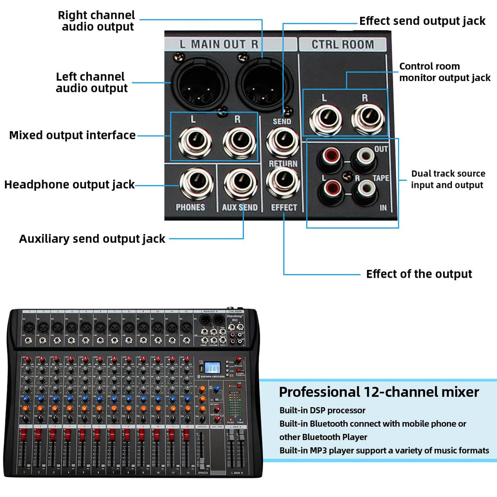 12 Channel Black USB Audio Mixer J679