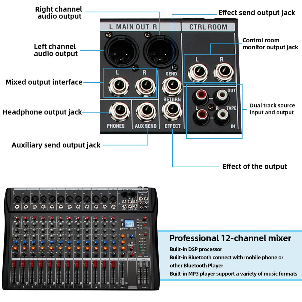 12 Channel Black USB Audio Mixer J679