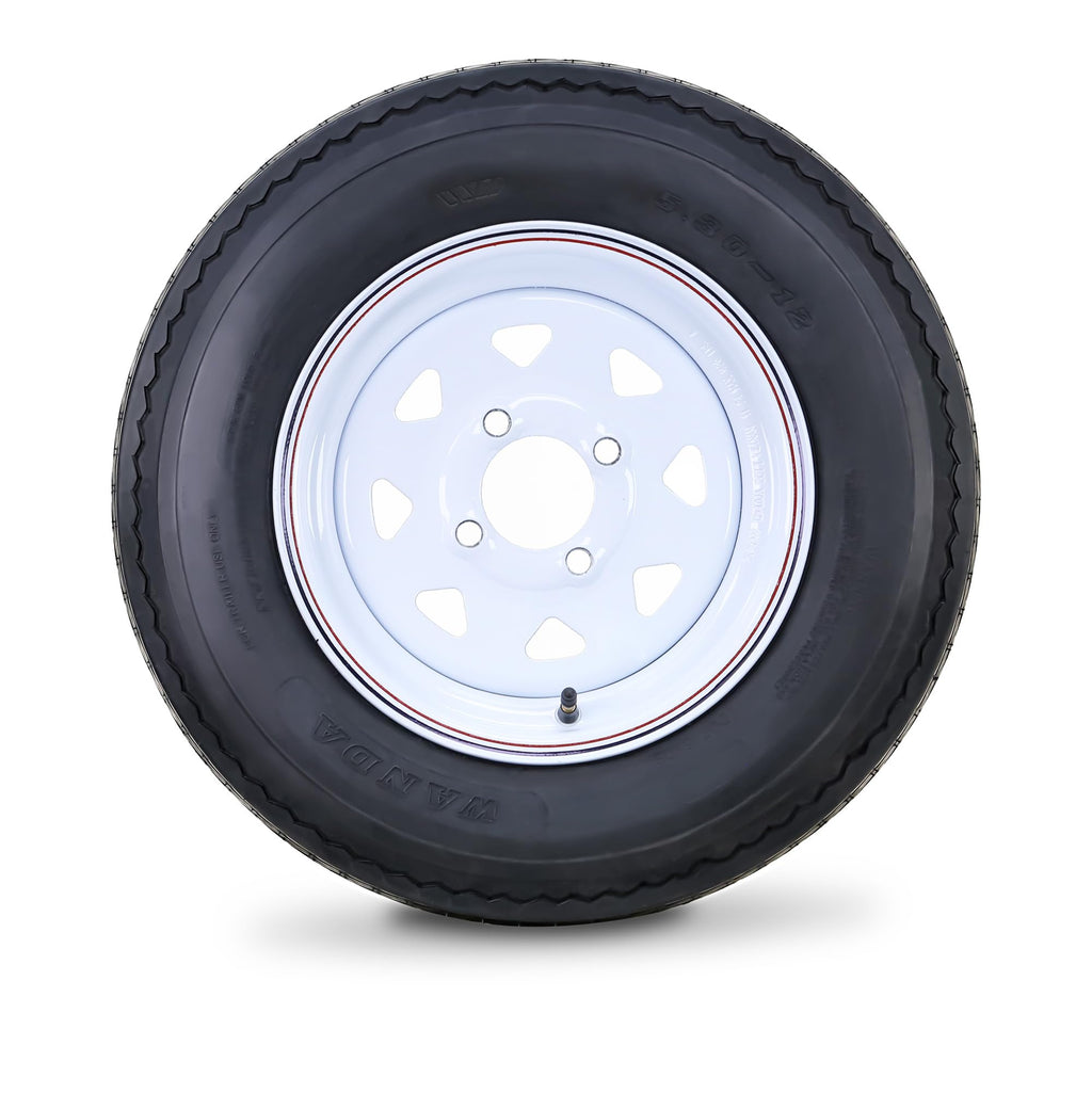 5.30-12 Trailer Tire & Wheel 6-Ply White Spoke Rim A480258