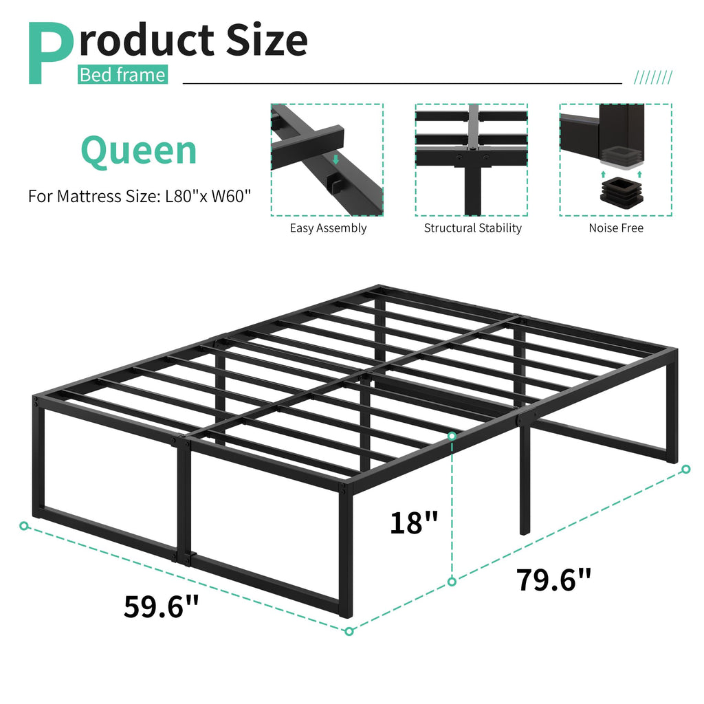 Queen Bed Frame 18 Inch with Steel Slat Support R5578