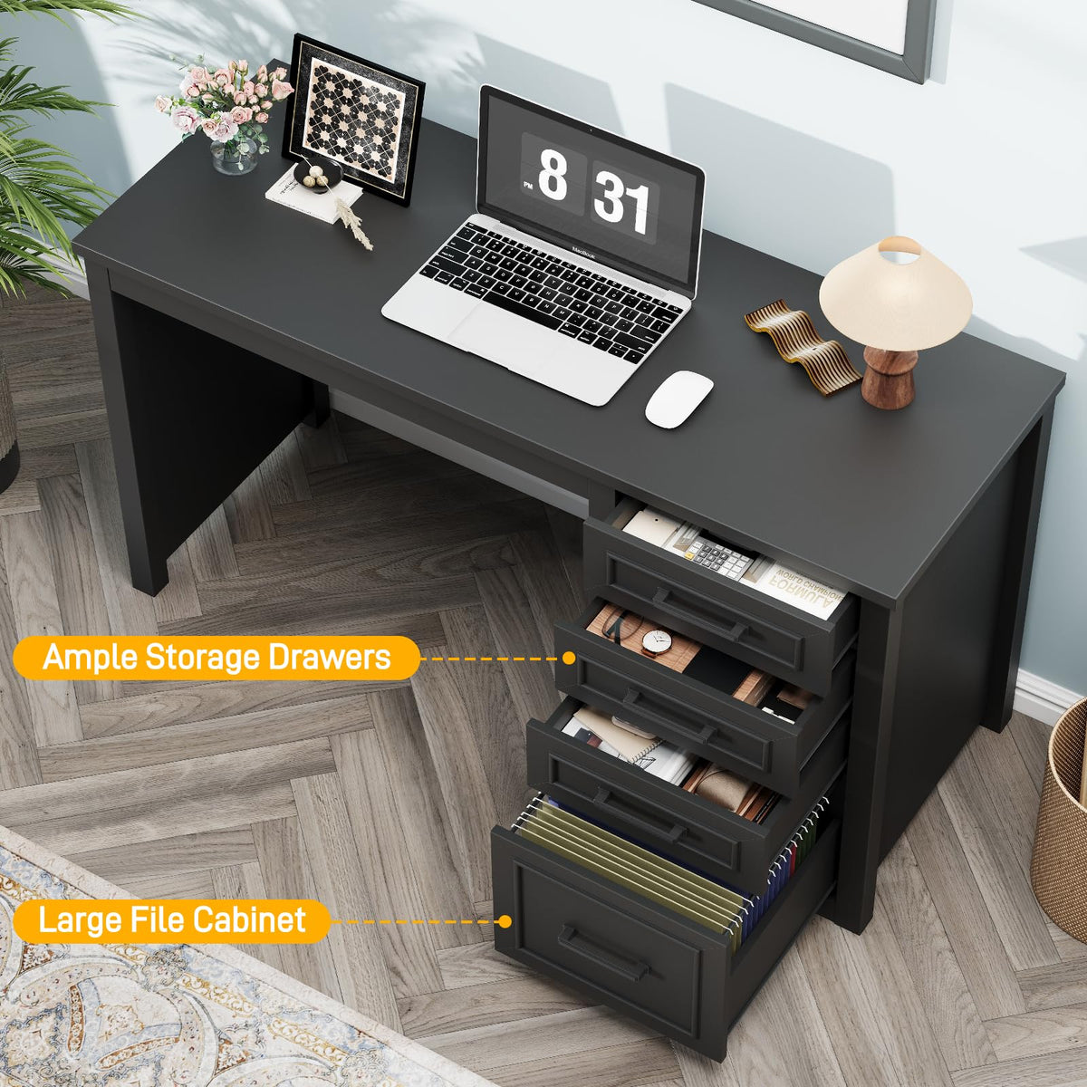 Black Executive Desk with File Drawer K825