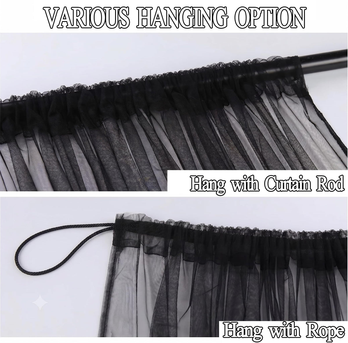 Black Mesh Mosquito Netting Curtains, 2 Panels D448489