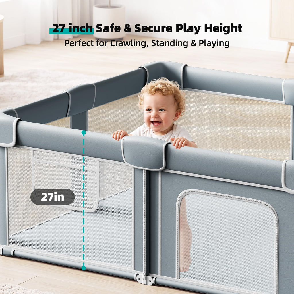 Foldable Baby Playpen with Mat, 71x59 Inches, Grey T63192