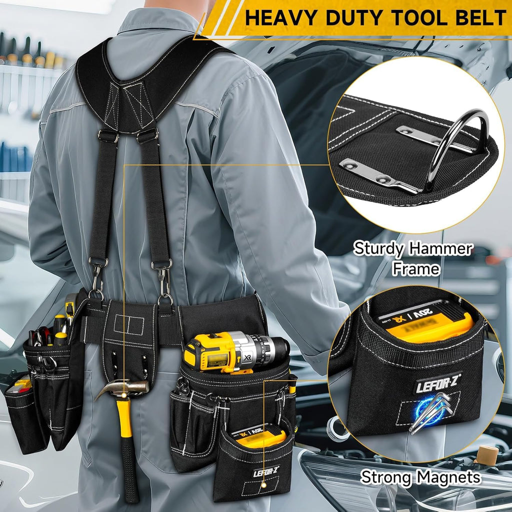 27-Pockets Heavy Duty Tool Belt with Suspenders K16014