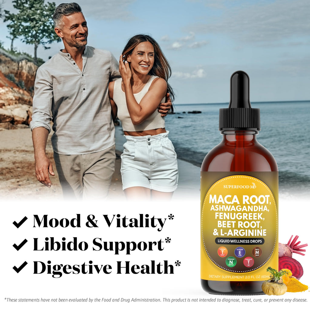 Maca Root Liquid Drops with Ashwagandha, Nettle, Fenugreek, Beet Root and L-Arginine 8 Oz J5872