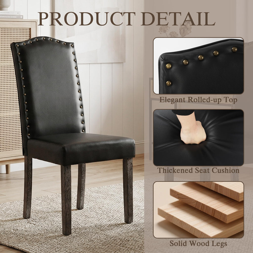 PU Dining Chair Set of 2 Upholstered with Copper Nails and Solid Wood Legs X87376