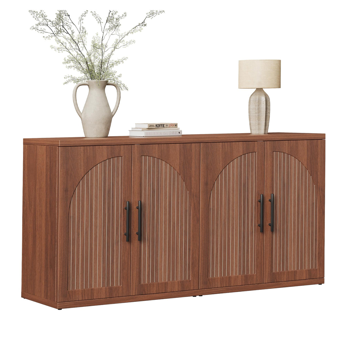 63" Fluted Walnut Credenza with Adjustable Shelf Q80113