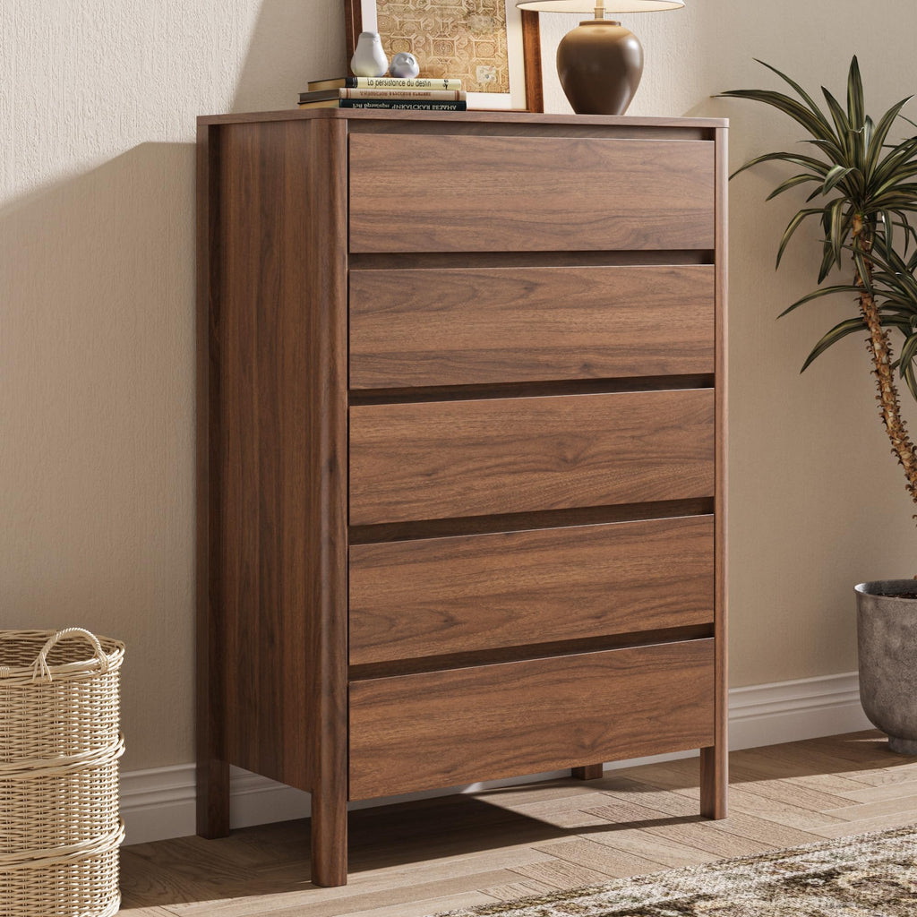 Walnut 5 Drawer Wood Dresser M530
