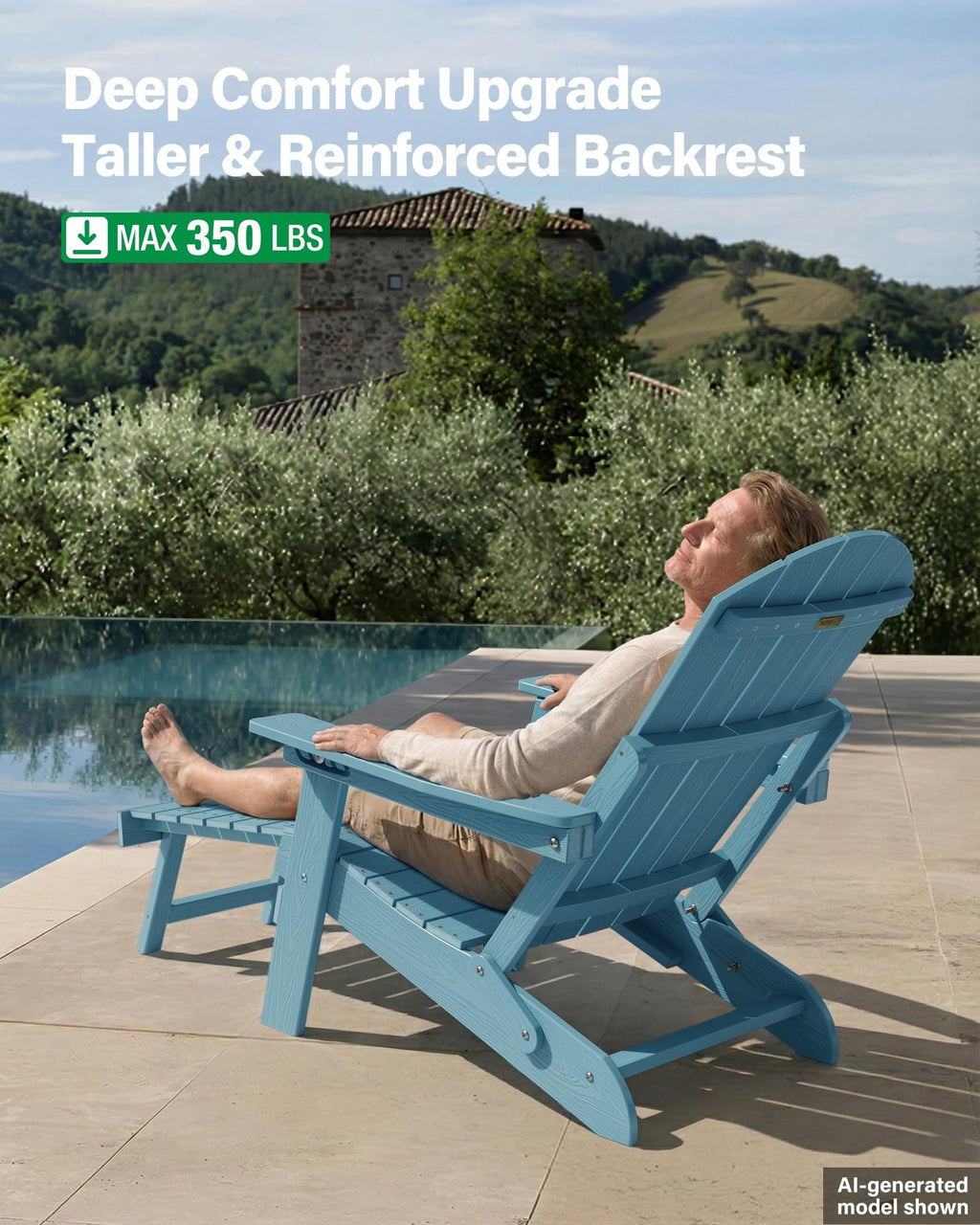 Blue Set of 2 Adirondack Chair with Footrest Z858