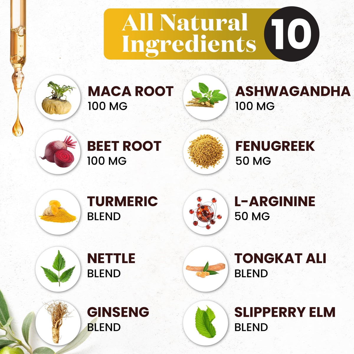 Maca Root Liquid Drops with Ashwagandha, Nettle, Fenugreek, Beet Root and L-Arginine 8 Oz J5872