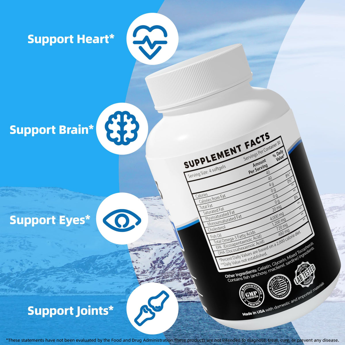 Omega 3 Fish Oil 4000mg 120 Softgels EPA DHA K650829