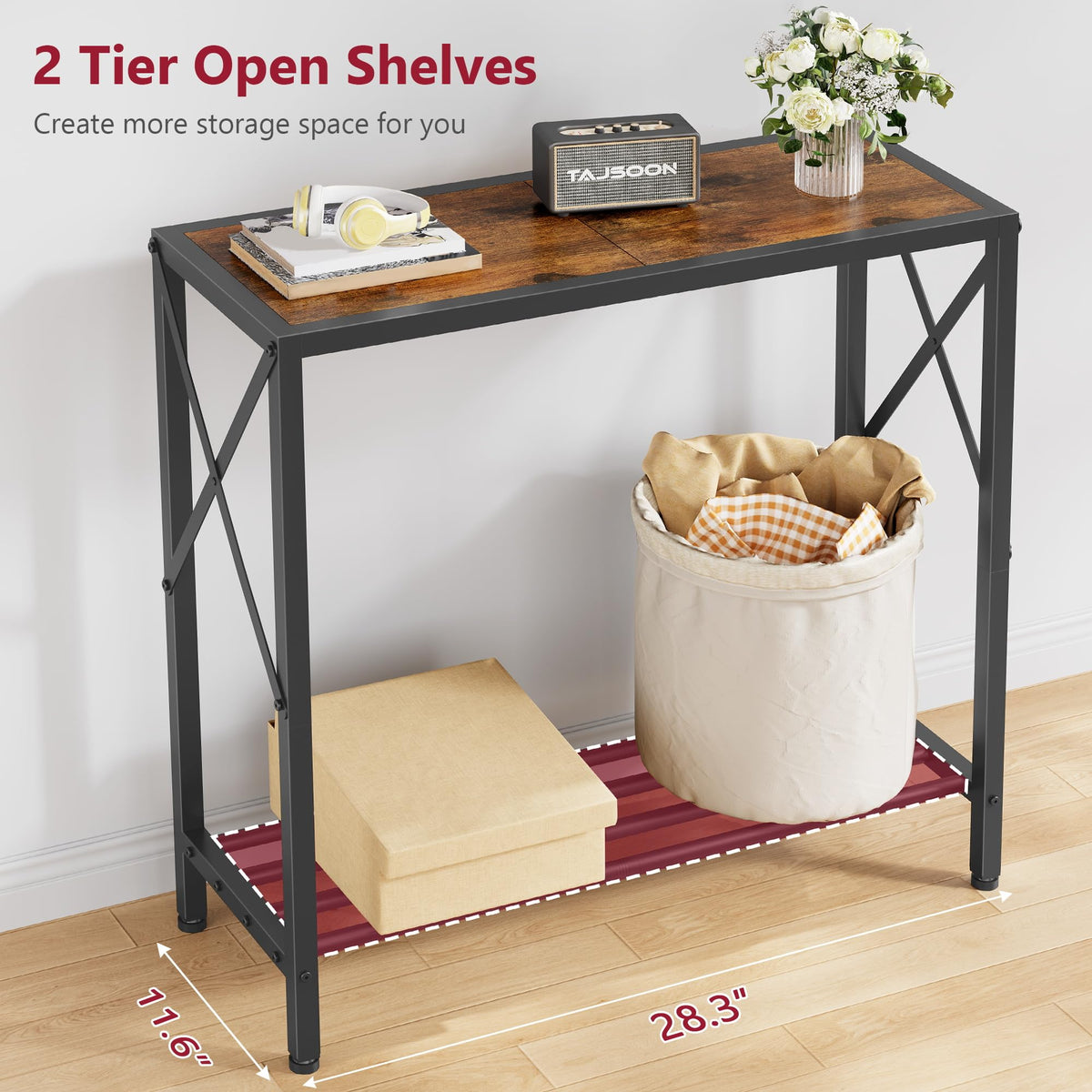 Console Table 2 Tier Narrow Rustic Brown E127