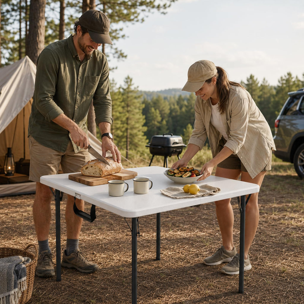 36" White Folding Card Table with Carrying Handle A32125