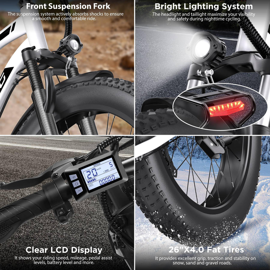 1000W 26" Fat Tire Electric Mountain Bike with 48V 13AH Battery L530