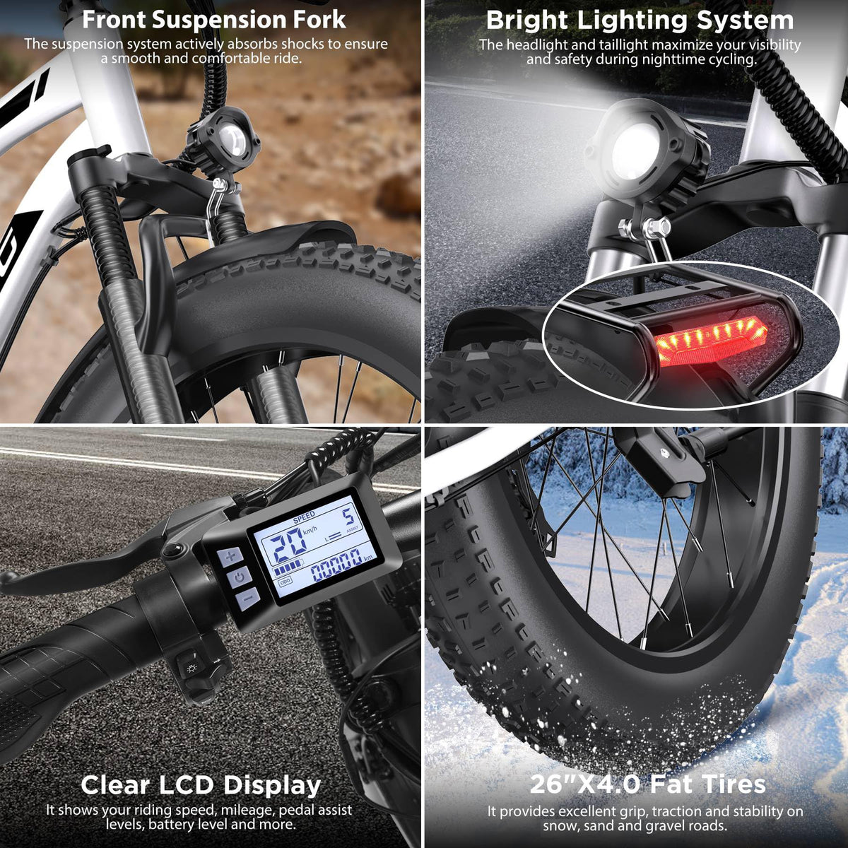 1000W 26" Fat Tire Electric Mountain Bike with 48V 13AH Battery L530
