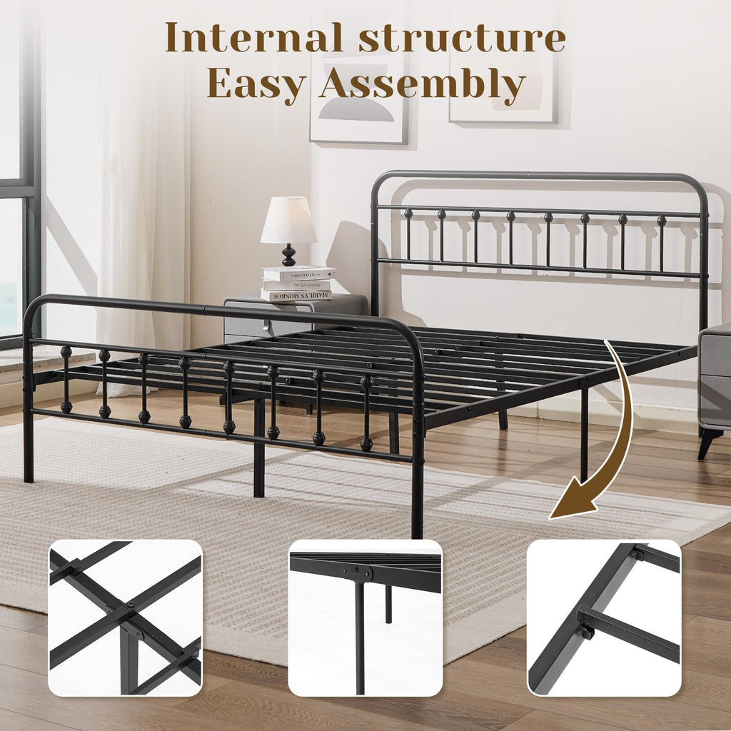 Full Metal Platform Bed Frame with Headboard and Footboard N1950