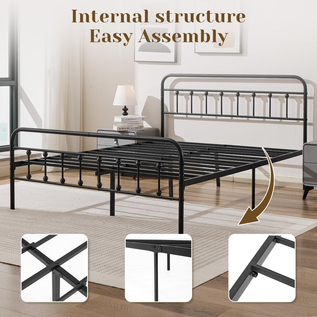 Full Metal Platform Bed Frame with Headboard and Footboard N1950