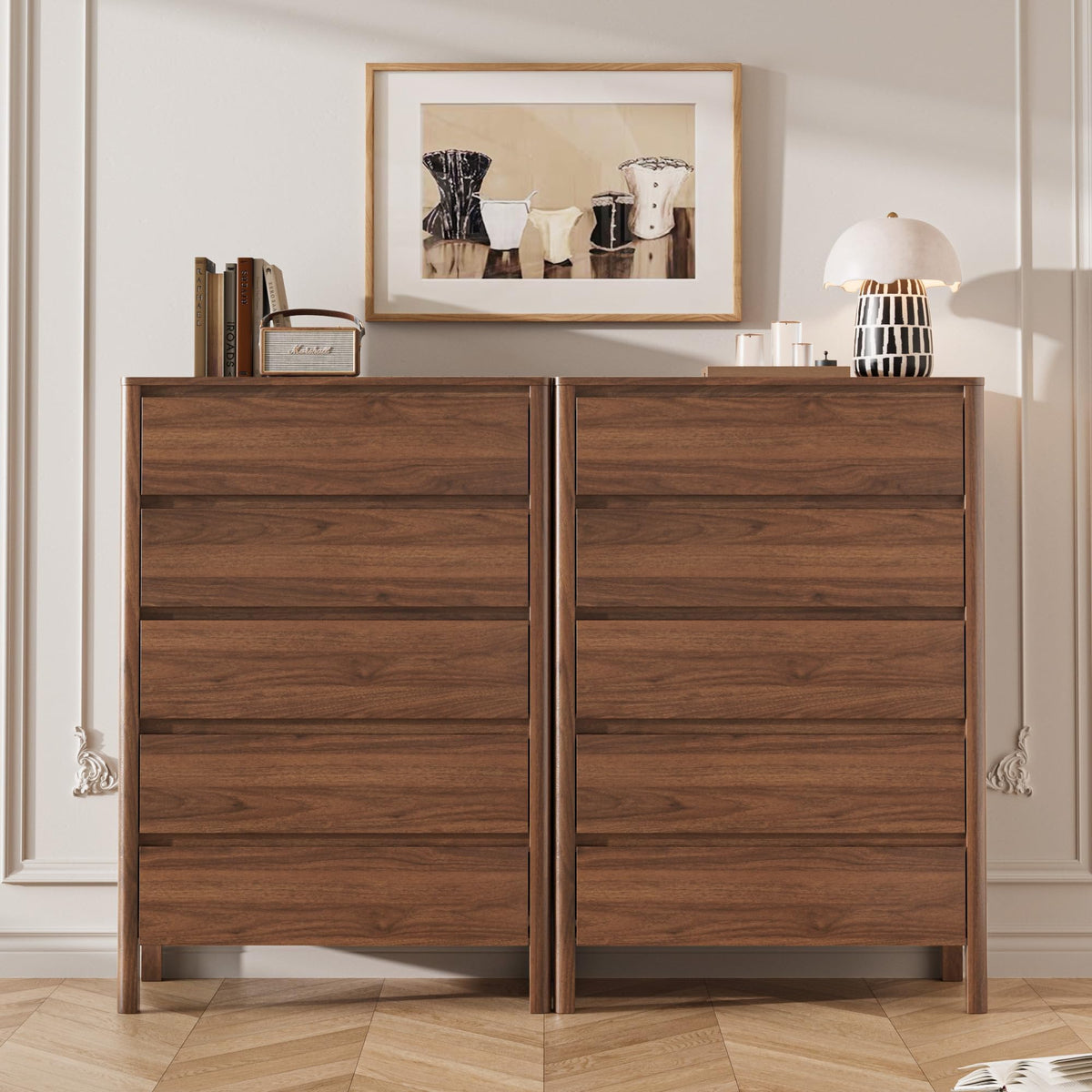 Walnut 5 Drawer Wood Dresser M530