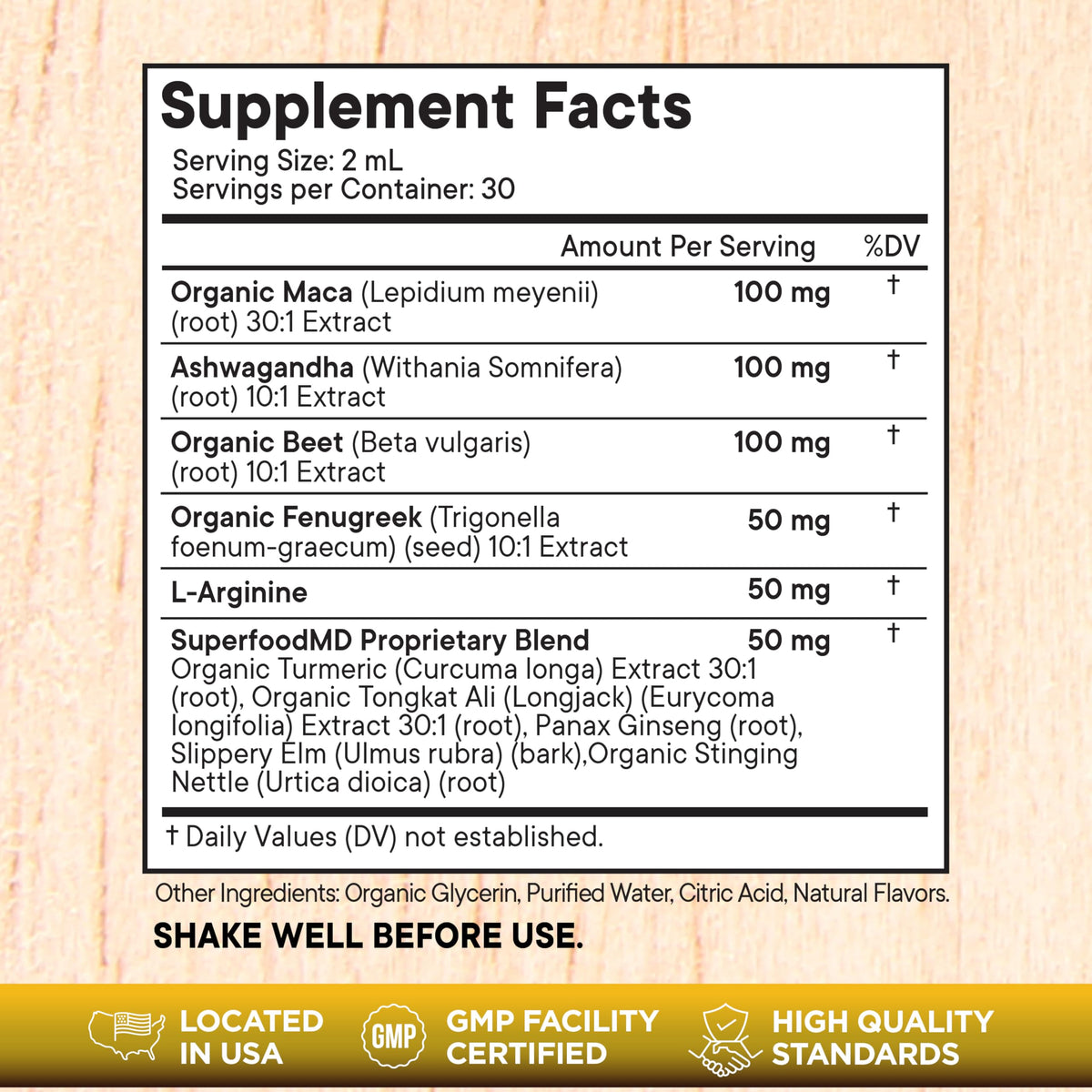 Maca Root Liquid Drops with Ashwagandha, Nettle, Fenugreek, Beet Root and L-Arginine 8 Oz J5872
