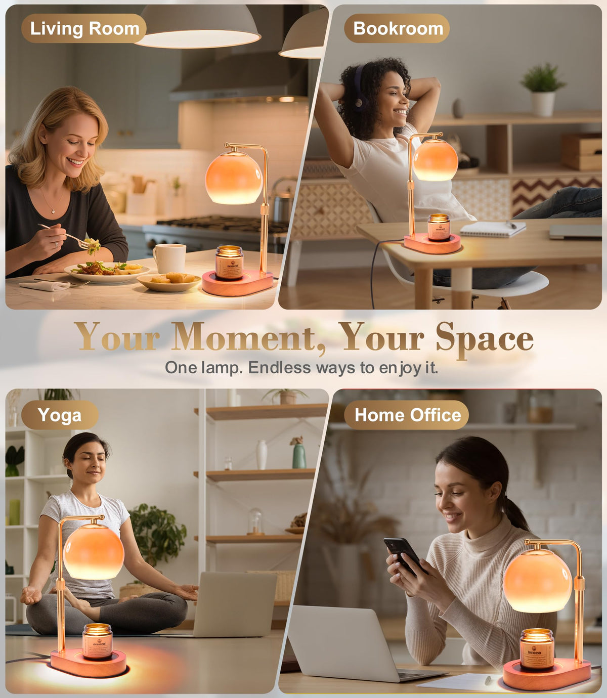 Amber Glass Candle Warmer Lamp Adjustable Height with Timer Z651153
