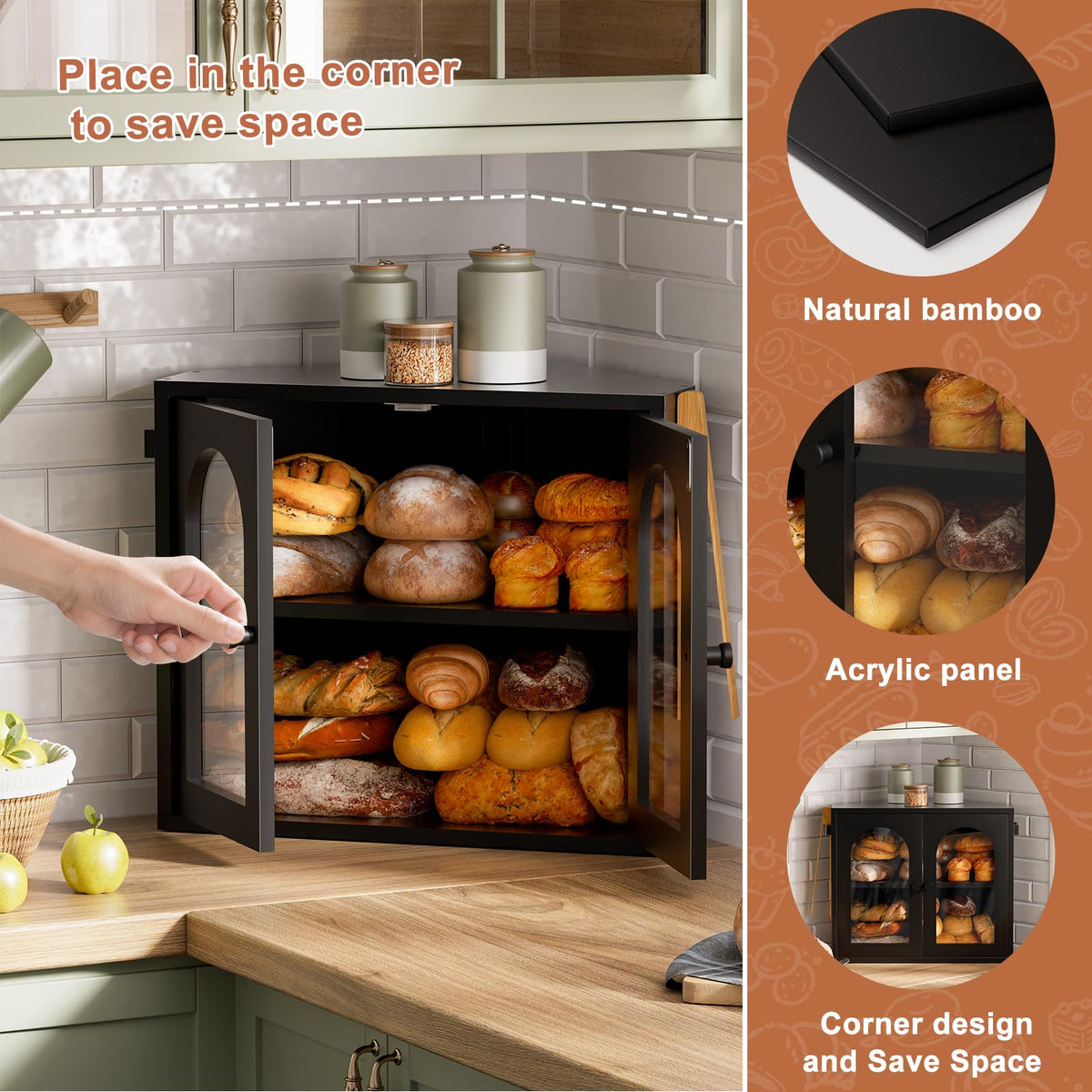 2 Tier Corner Bread Box with Acrylic Door A910