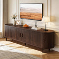 65" Walnut Wood TV Stand with Power Outlet and Sliding Doors B5969