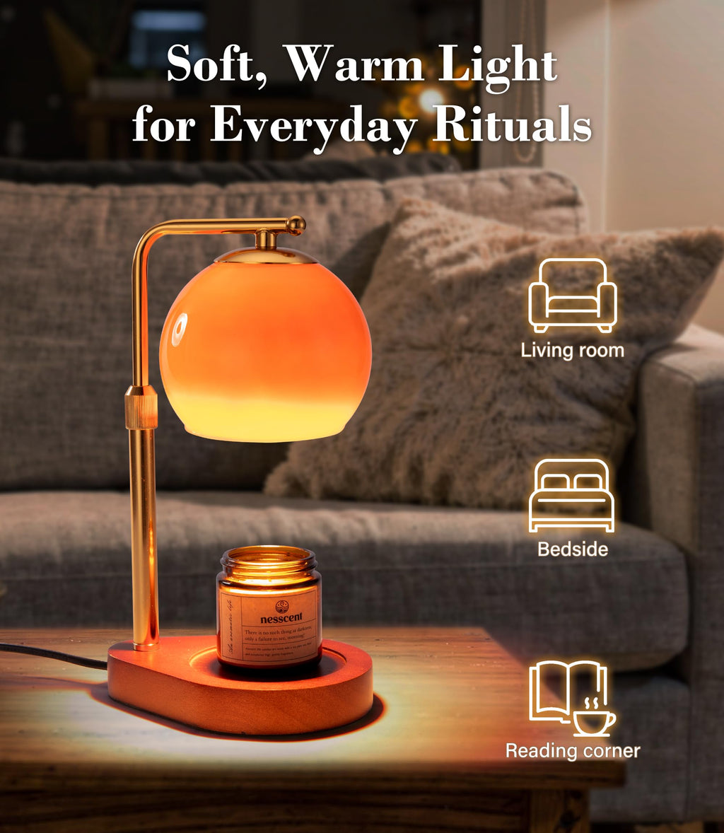 Amber Glass Candle Warmer Lamp Adjustable Height with Timer Z651153