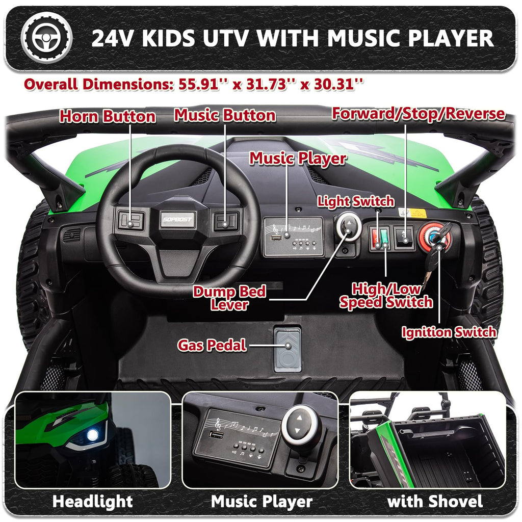 2 Seater 24V 10Ah Ride On Dump Truck with EVA Tires, Green Z40244