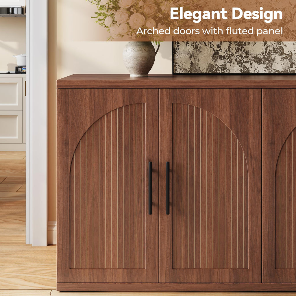 63" Fluted Walnut Credenza with Adjustable Shelf Q80113